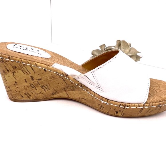 B.O.C. Born Manona White Leather Wedge Flower Sandals Cork Heel Size 7M - Picture 9 of 12